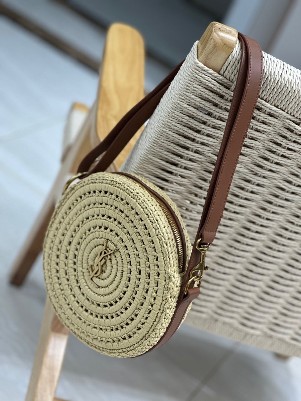 Monogram Round Bag In Raffia