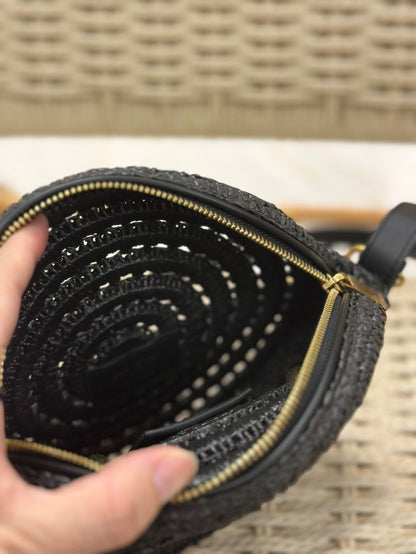 Y*ES S*L Monogram Round Bag In Raffia