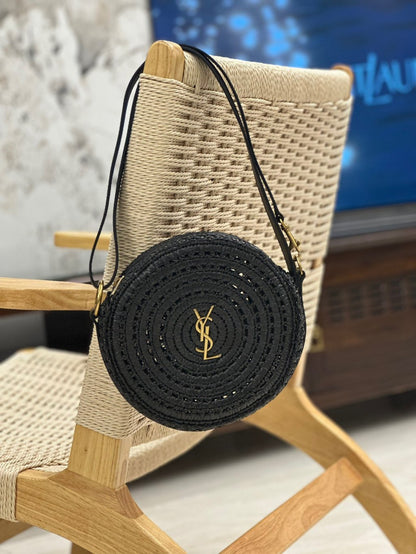 Y*ES S*L Monogram Round Bag In Raffia