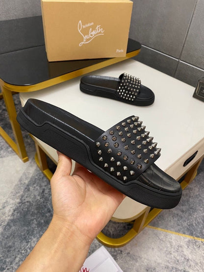 Leather Croc Embossed Mules With Spikes