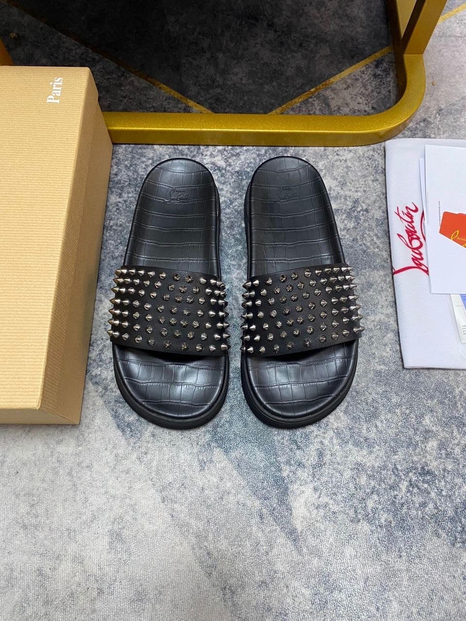 Leather Croc Embossed Mules With Spikes