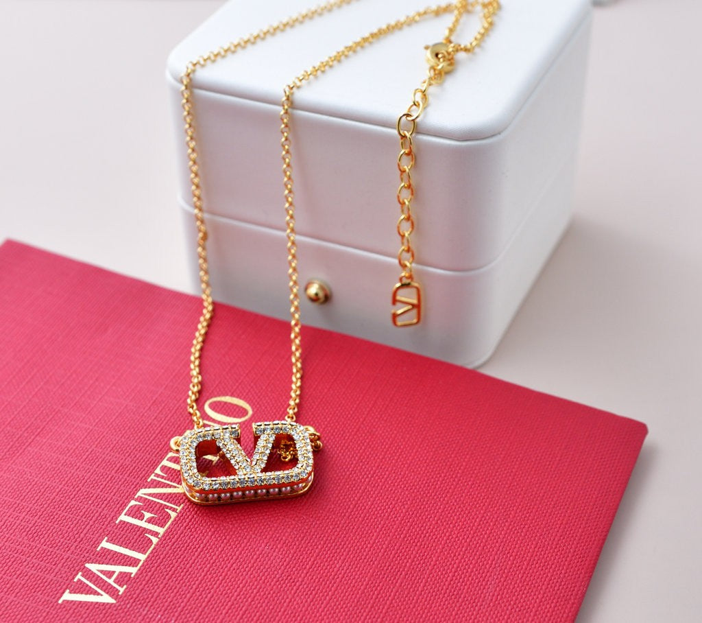 V-Logo Embellished Necklace