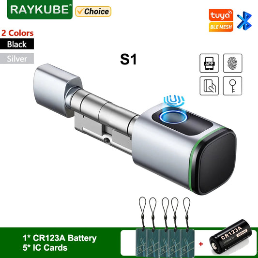 Smart Cylinder Lock With Tuya Bluetooth Fingerprint 13.56mhz IC Card Include CR123A Battery Easy Installation Replace S1