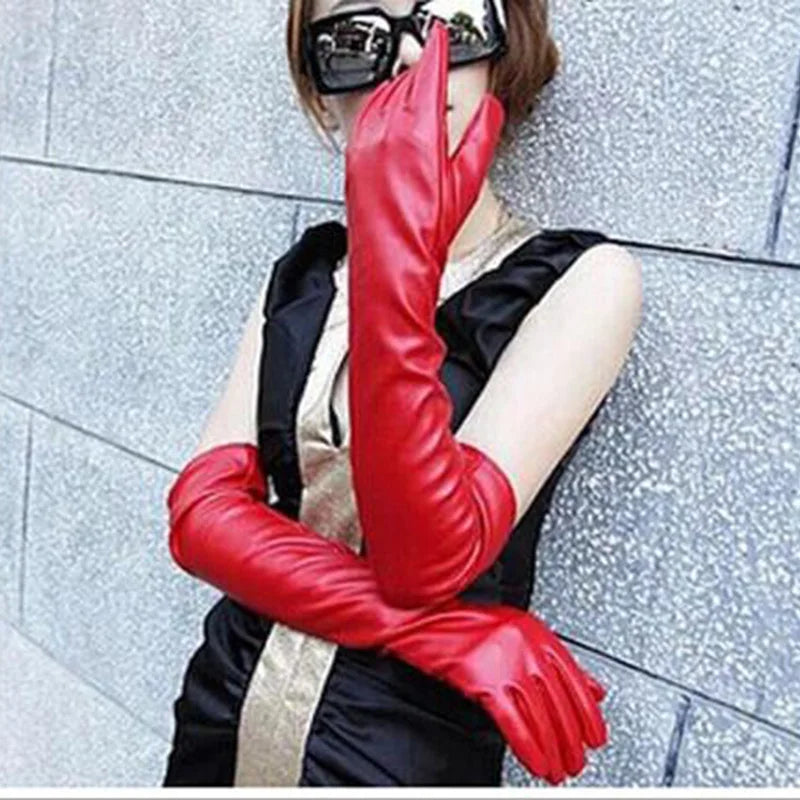 Long Leather Gloves 50 cm Touch Screen