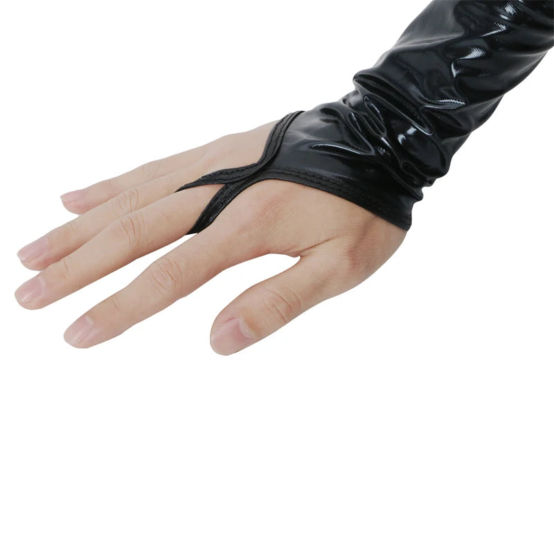 Sexy Long Black Metallic Gloves