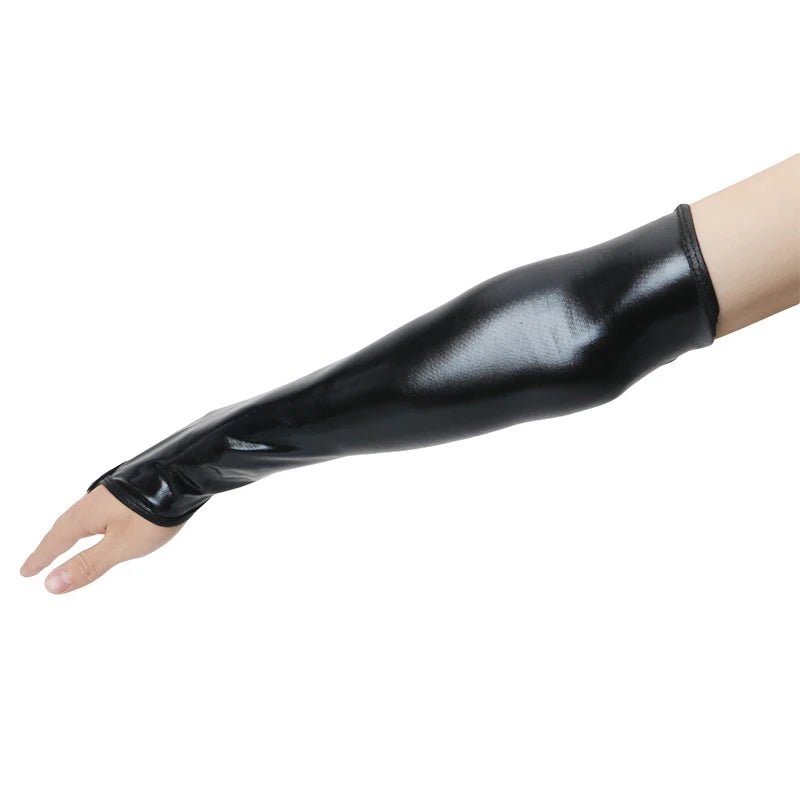 Sexy Long Black Metallic Gloves