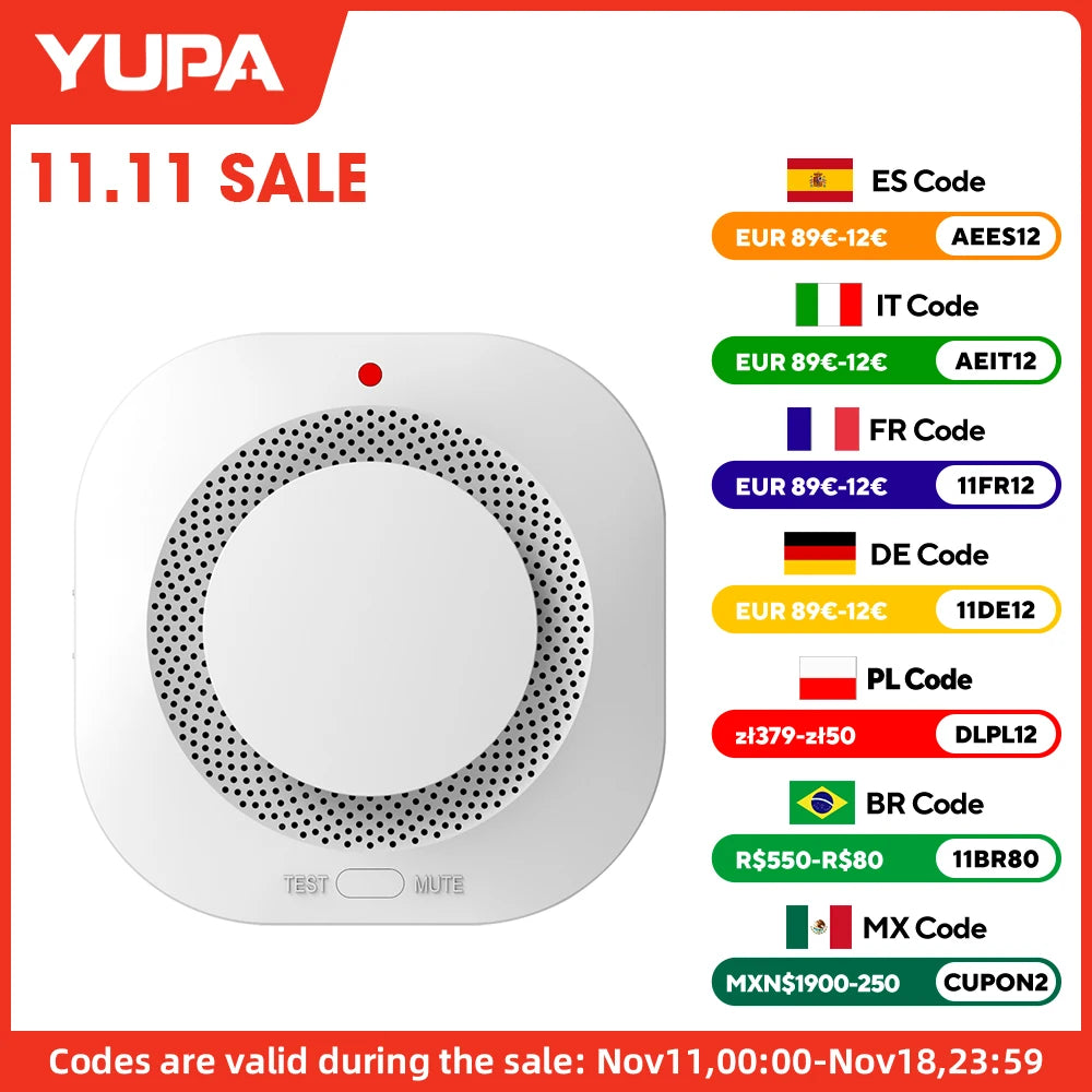 YUPA Independent Smoke Detector Sensor Fire Alarm System For Home Office Security Smoke Alarm Fire Protection Battery Powered