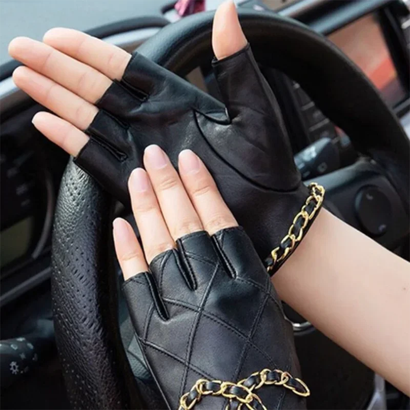 Leather Half Finger Gloves Touch Screen