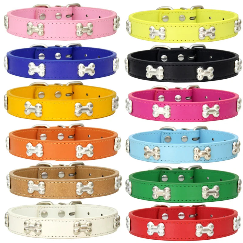 Bone PU Leather Pet Collars