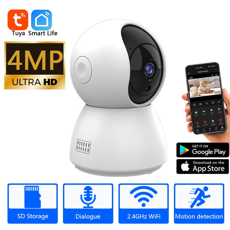 HD 4MP Tuya Smart Mini WiFi IP Camera Surveillance Camera Automatic Tracking Indoor Wireless Security Home CCTV Baby Monitor