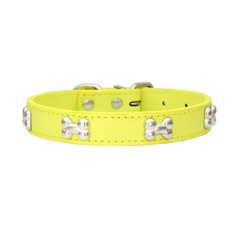 Bone PU Leather Pet Collars