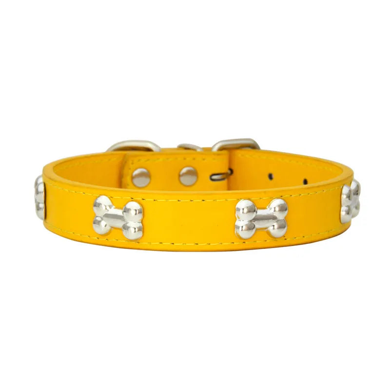 Bone PU Leather Pet Collars