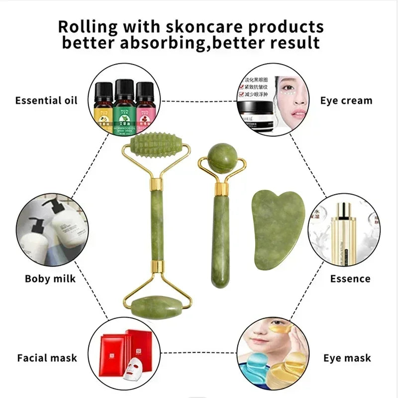 Natural Jade Roller Face Gua Sha Natural Stone Body Neck Massager Acupoint Eye Care Spa Massage Tools Massage Visage Lifting