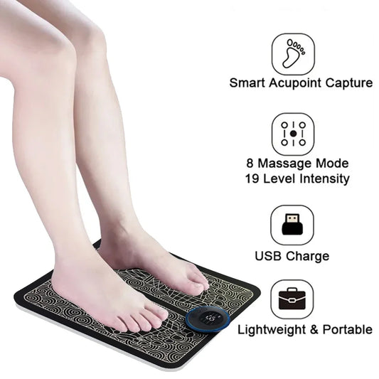 Electric Foot Massage Pad USB Rechargeable Relaxing Foot Acupoint Massage Improves Blood Circulation 8 Modes 19 Level Relaxation