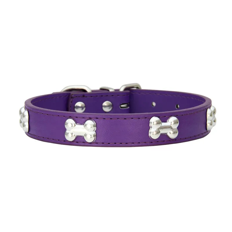 Bone PU Leather Pet Collars