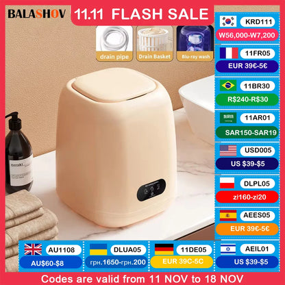 Small Washing Machine for Underwear Children's Clothes Mini Washer fully automatic Portable Washing Machine with Spin Dryer 220V