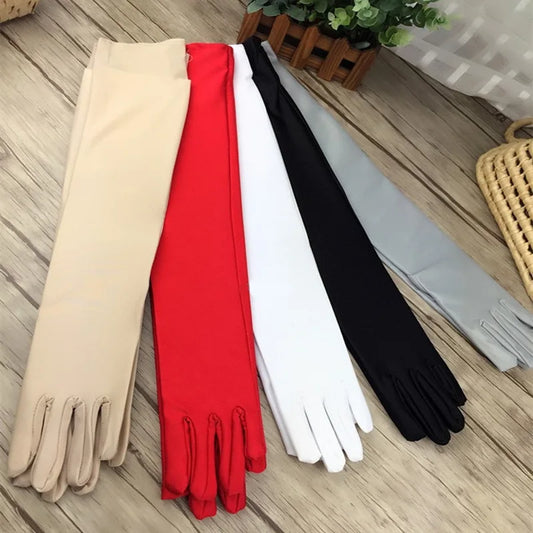 Summer Mid-Length Ceremonial Cool High-elastic Spandex Patent Leather Gloves