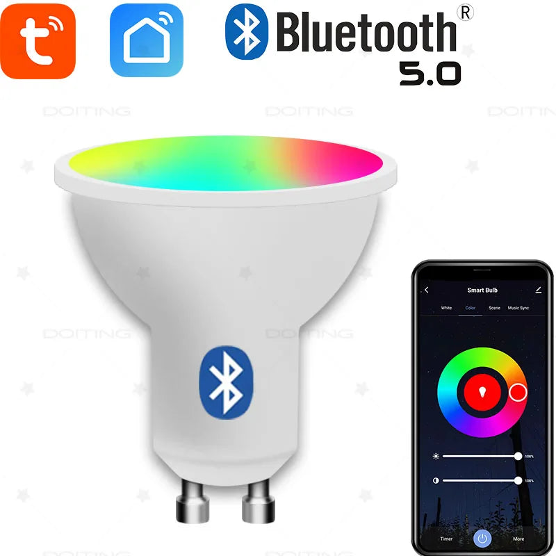 220V Tuya GU10 Lamp Bluetooth RGBCW White Dimmable Led Bulbs Smart Life App Control Spotlight For Home Wall Projection Light