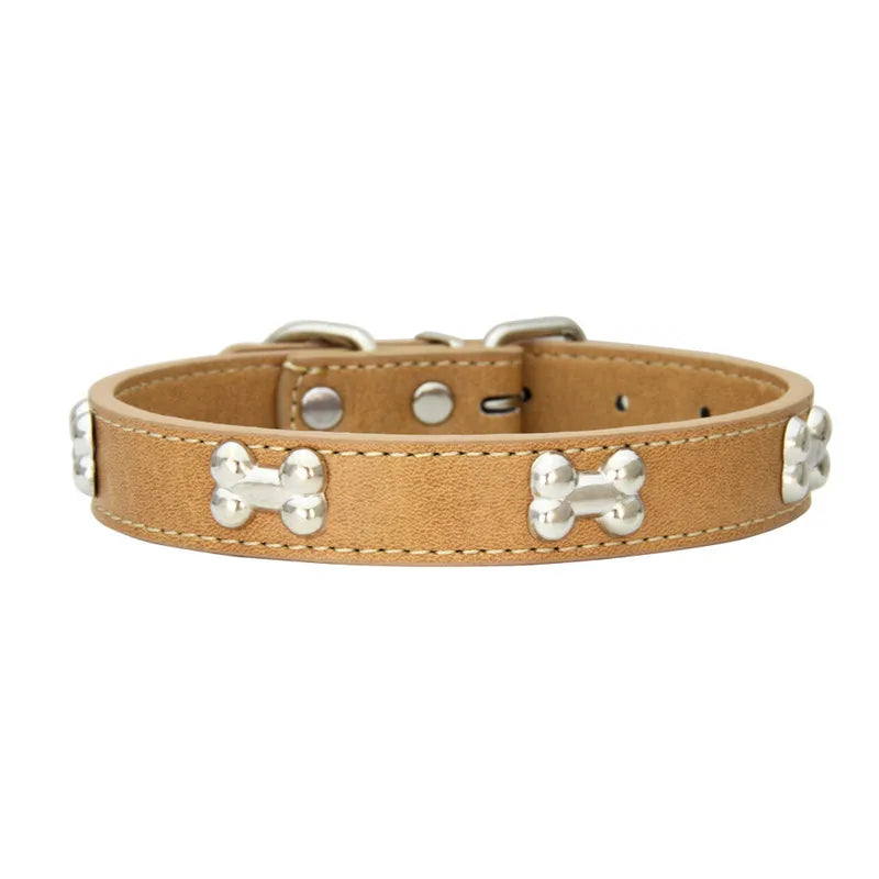 Bone PU Leather Pet Collars