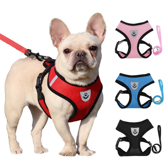 Small Pet Harness Leash Adjustable Vest Polyester Mesh Reflective