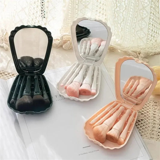 5Pcs Shell Makeup Brushes Set with Mirror