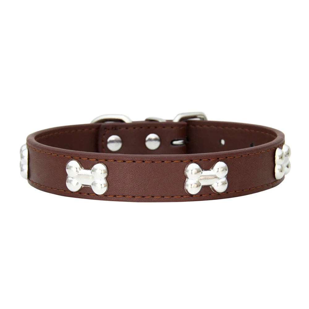 Bone PU Leather Pet Collars