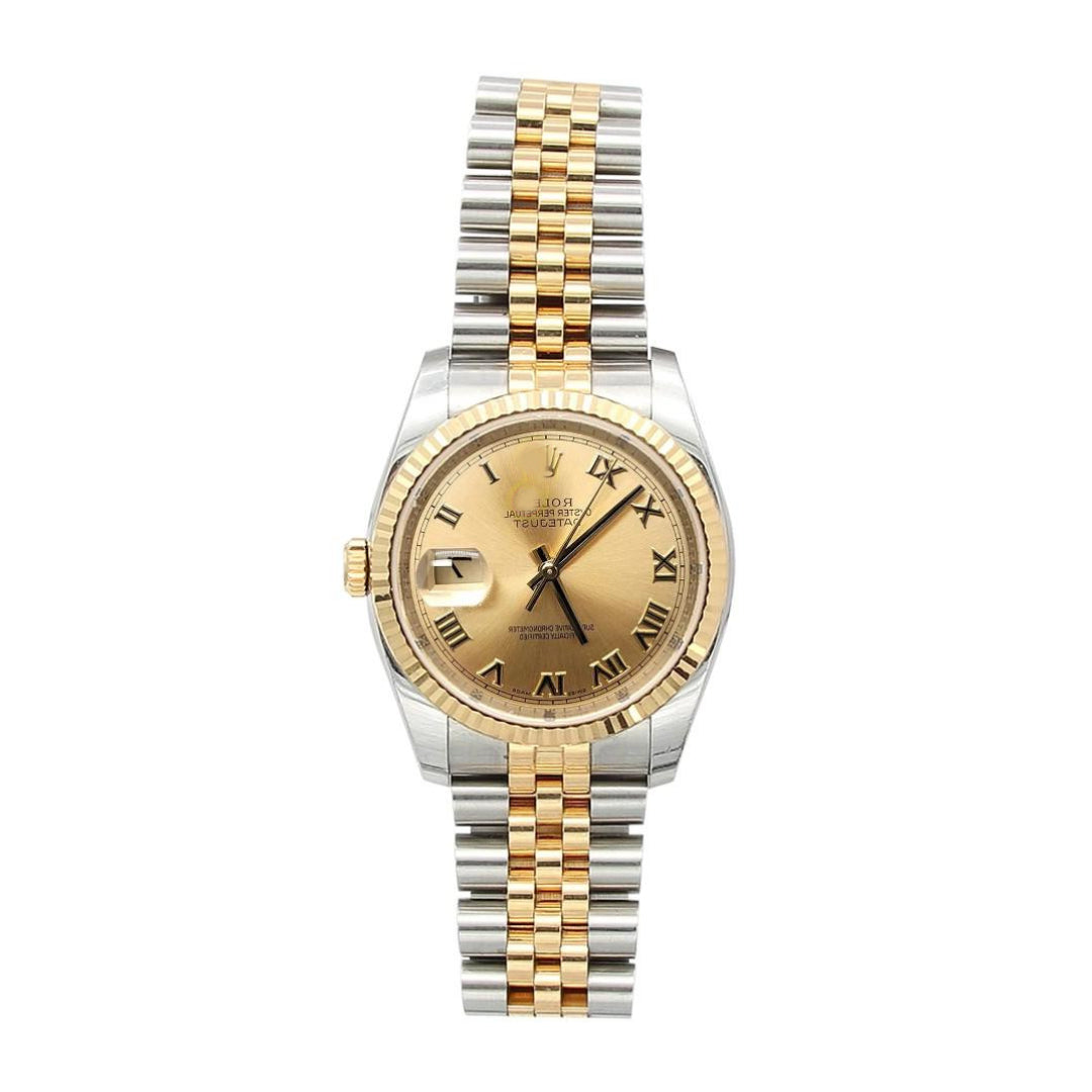 R*LX DateJust Champagne Roman Gold