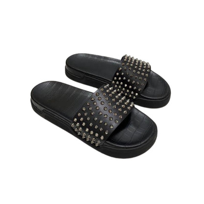 Leather Croc Embossed Mules With Spikes