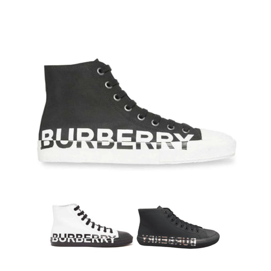 B*RBRY Logo Print Gabardine High Top Sneakers