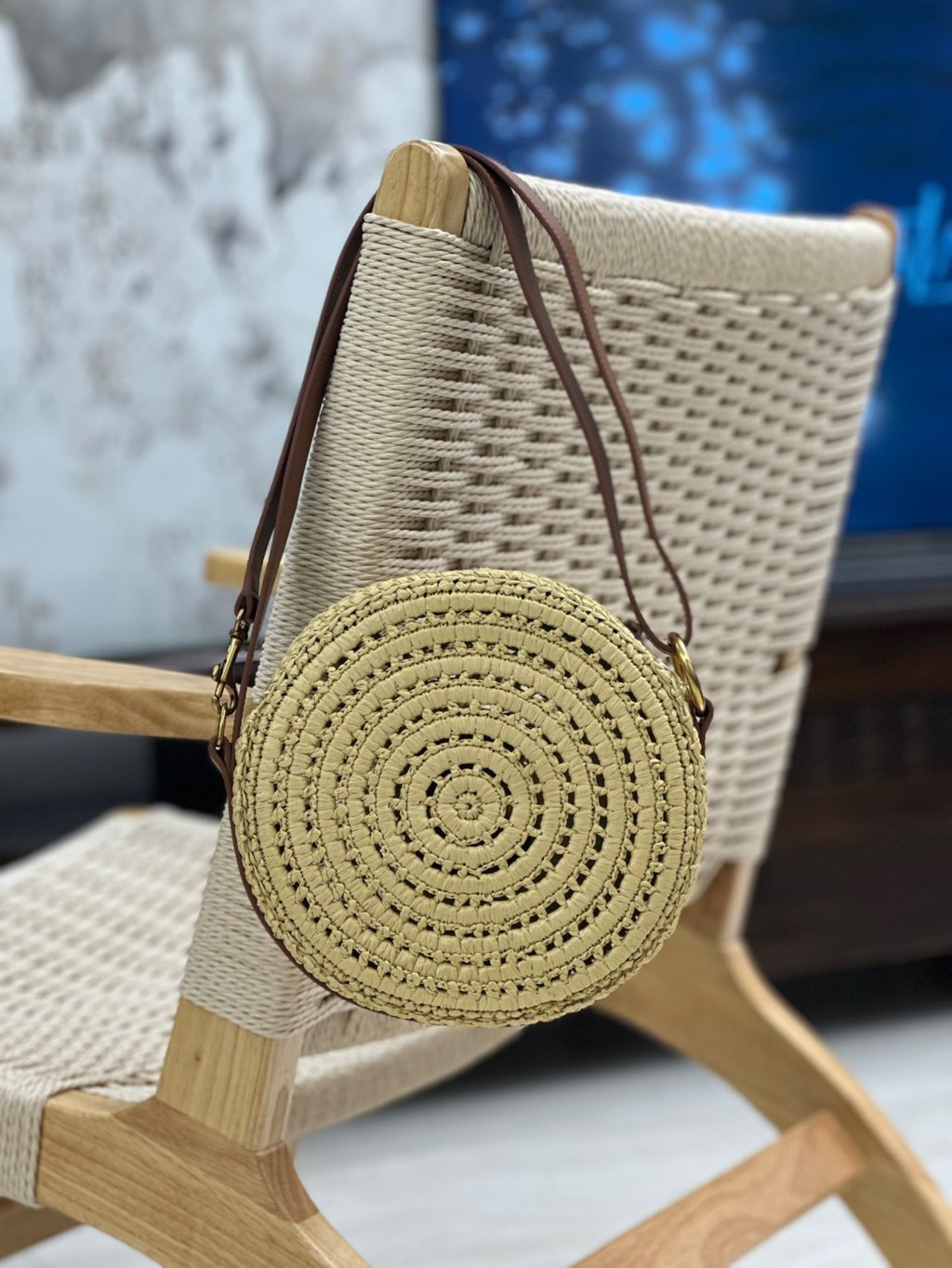 Monogram Round Bag In Raffia