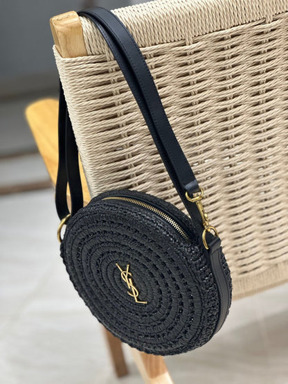 Y*ES S*L Monogram Round Bag In Raffia