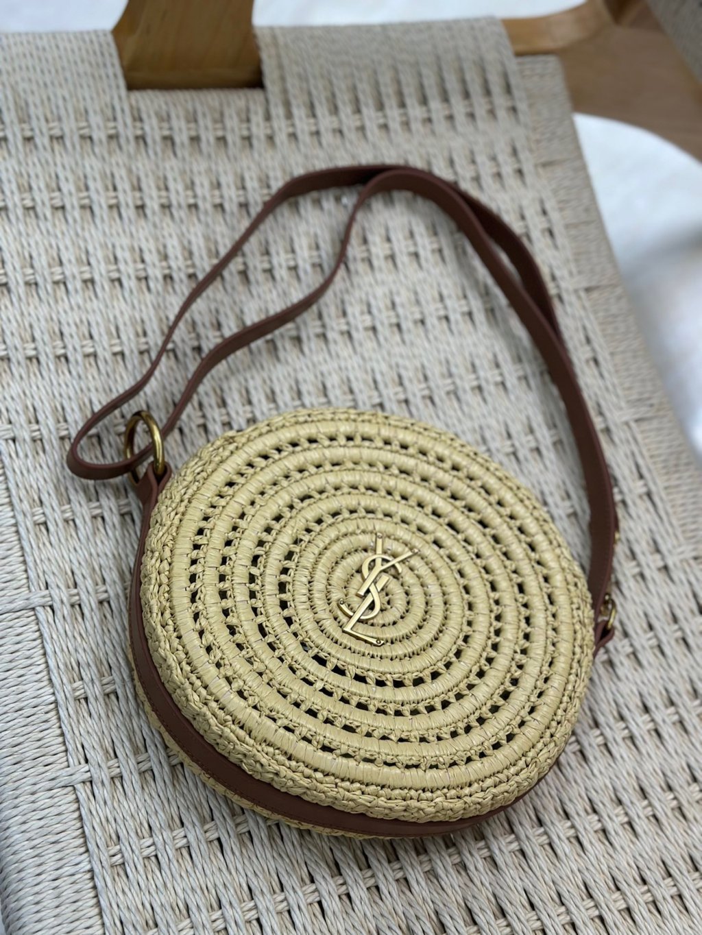 Y*ES S*L Monogram Round Bag In Raffia