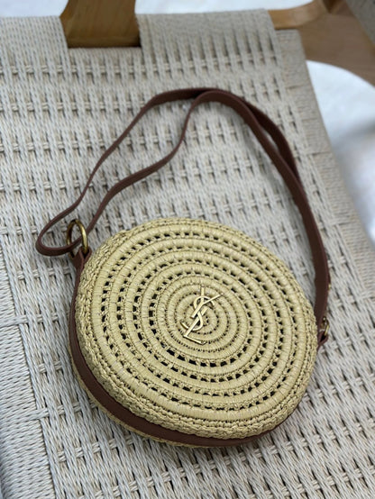 Monogram Round Bag In Raffia